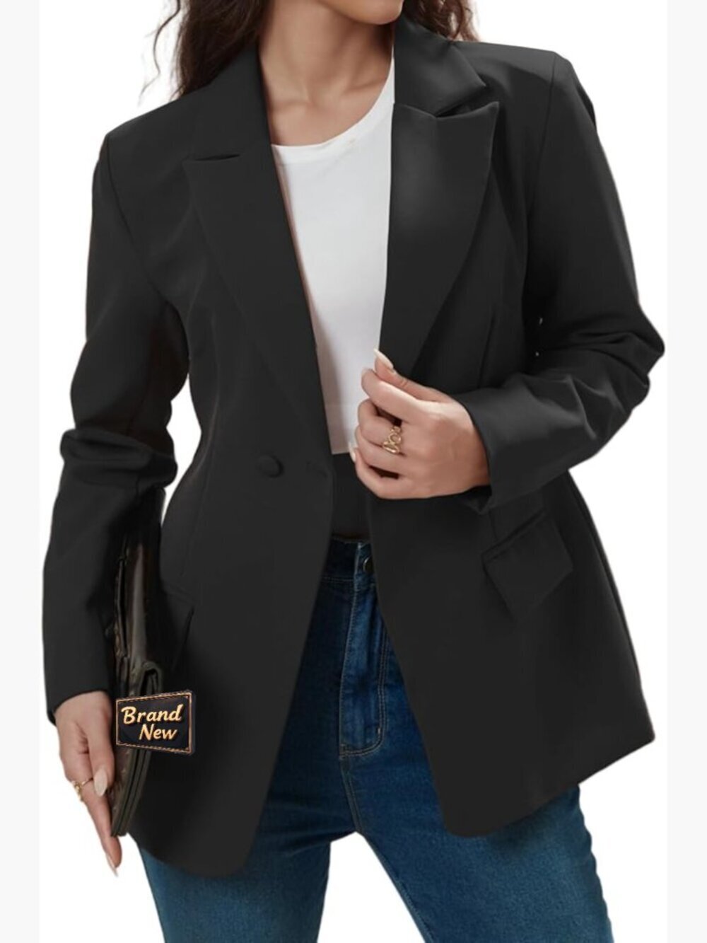 Long Sleeve Notch Lapel Work Blazer Open Front with Pockets